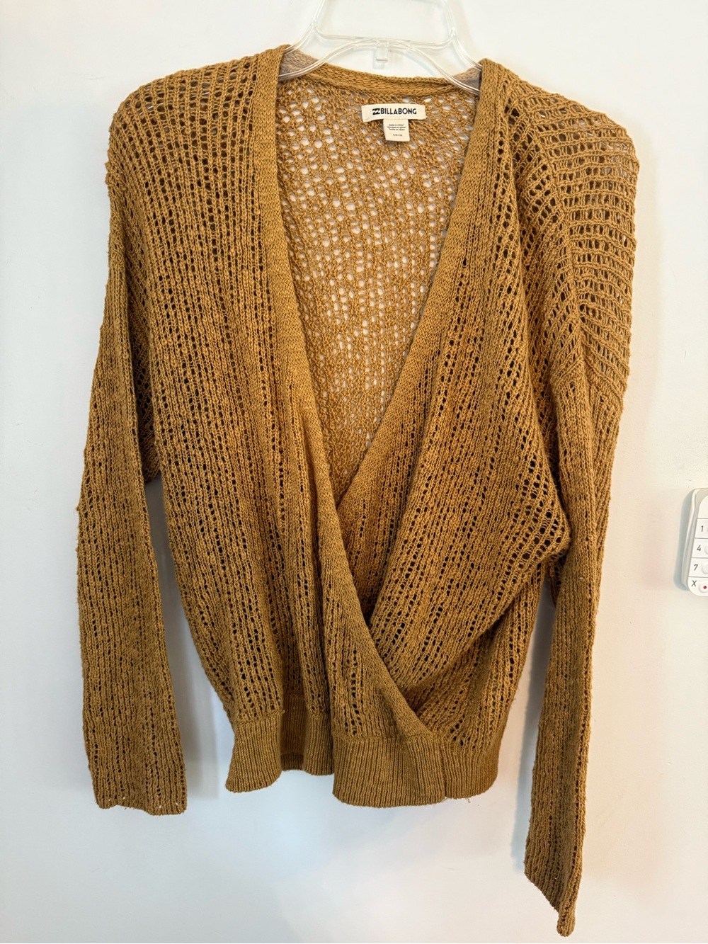 Billabong Women's Open-Knit Wrap Beach Sweater in Mustard Brown